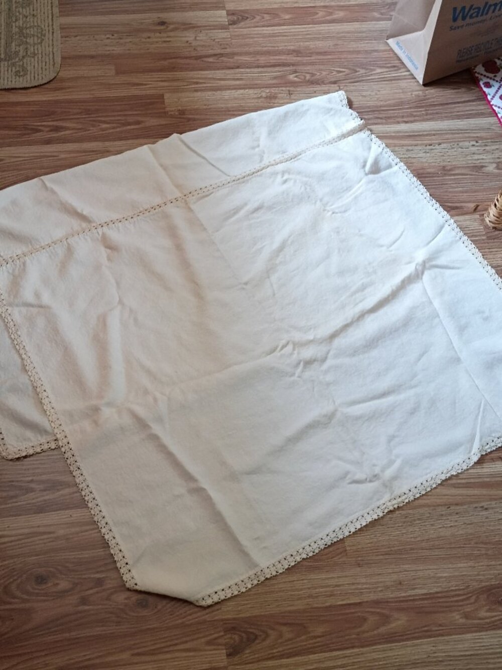 Large Off White Tablecloth Crochet Edges & Middle